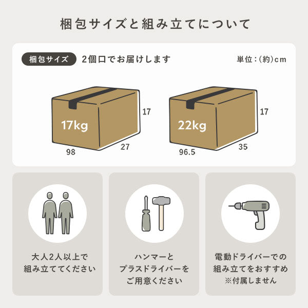 梱包サイズと組み立てについて
