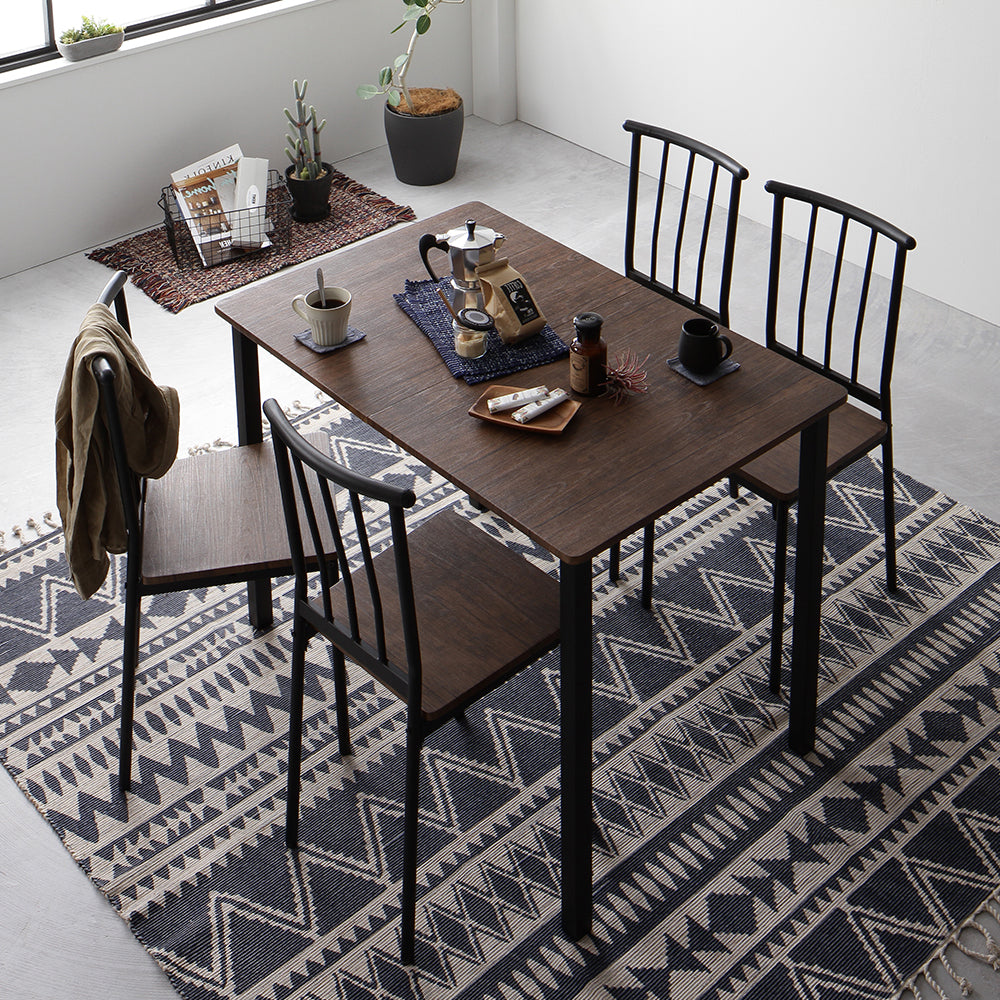 4人掛けダイニングセット(テーブル+パイプデザインチェア)ブラウン×ブラック