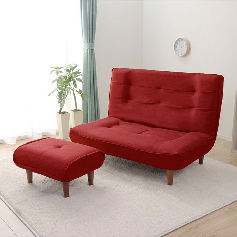 日本製リクライニングハイバックソファ(2人掛け)オットマン