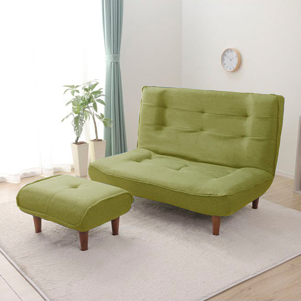 日本製リクライニングハイバックソファ(2人掛け)オットマン