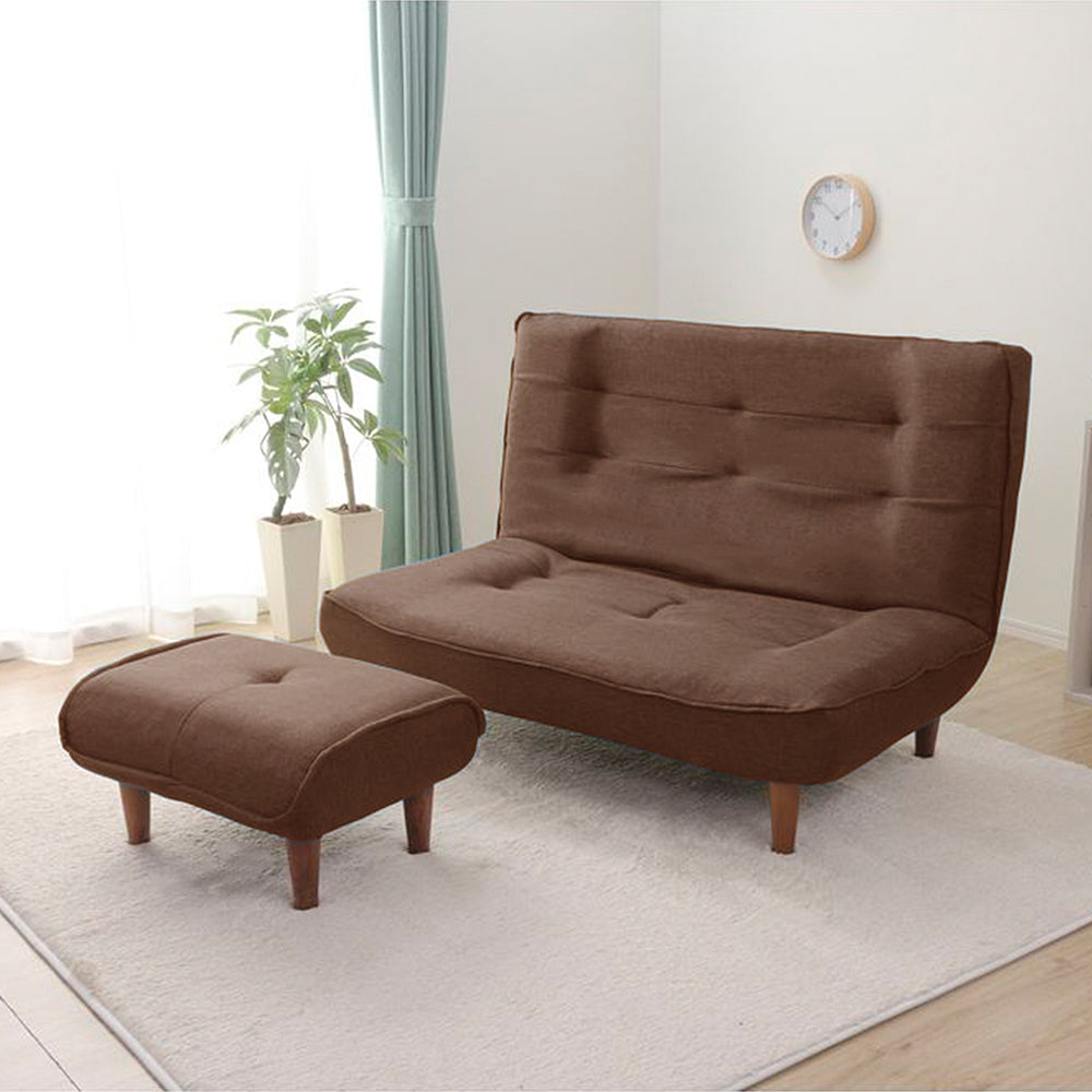 日本製リクライニングハイバックソファ(2人掛け)オットマン