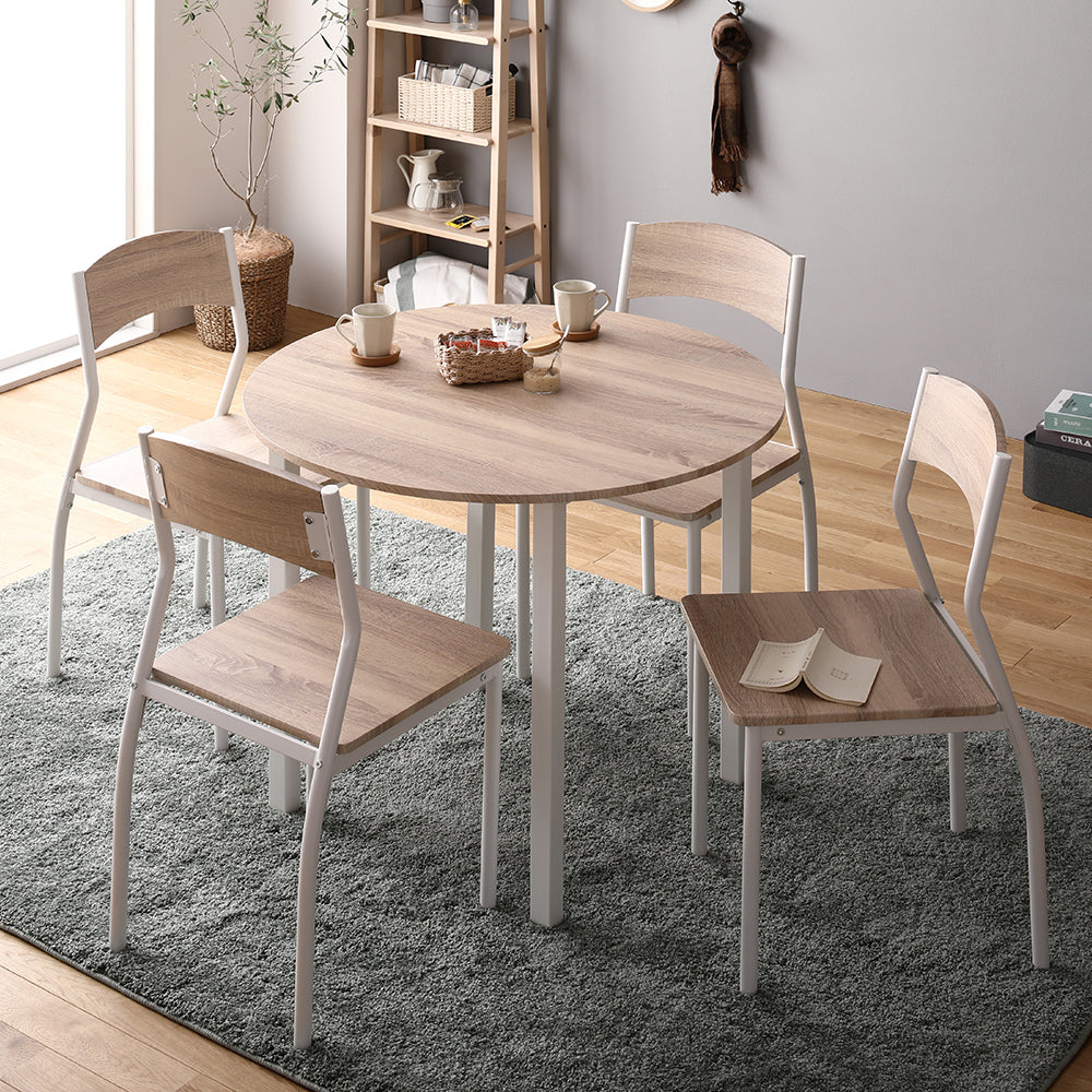 円形ダイニングセット(テーブル+シンプルデザインチェア)ナチュラル×ホワイト