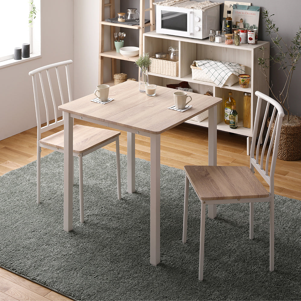 2人掛けダイニングセット(テーブル+パイプデザインチェア)ナチュラル×ホワイト