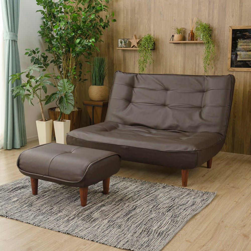 日本製リクライニングハイバックソファ(2人掛け)オットマン