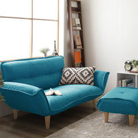 日本製 リクライニングソファ『Coroli コロリ』 2人掛けカウチ(2人掛けソファ+オットマン) タスク生地 ブルー