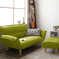 日本製 リクライニングソファ『Coroli コロリ』 2人掛けカウチ(2人掛けソファ+オットマン) ダリアン生地 グリーン
