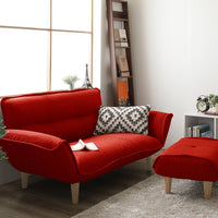 日本製 リクライニングソファ『Coroli コロリ』 2人掛けカウチ(2人掛けソファ+オットマン) ダリアン生地 レッド