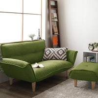 日本製 リクライニングソファ『Coroli コロリ』 2人掛けカウチ(2人掛けソファ+オットマン) タスク生地 グリーン