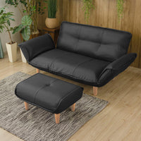 日本製 リクライニングソファ『Coroli コロリ』 2人掛けカウチ(2人掛けソファ+オットマン) PVC生地 ブラック