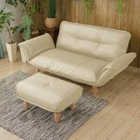 日本製 リクライニングソファ『Coroli コロリ』 2人掛けカウチ(2人掛けソファ+オットマン) PVC生地 アイボリー