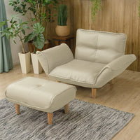 日本製 リクライニングソファ『Coroli コロリ』 1人掛けカウチ(1人掛けソファ+オットマン) PVC生地 アイボリー