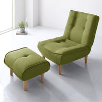 日本製リクライニング ハイバックソファ 1人掛けカウチ(1人掛け+オットマン) タスク生地 グリーン