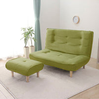 日本製 リクライニング ハイバックソファ 2人掛けカウチ(2人掛け+オットマン) タスク生地 グリーン