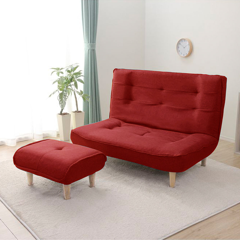 日本製リクライニングハイバックソファ(2人掛け)オットマン