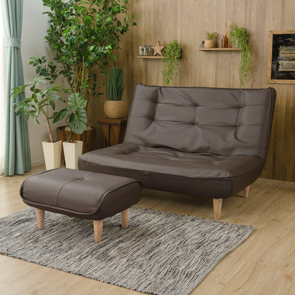 日本製リクライニングハイバックソファ(2人掛け)オットマン