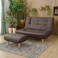 日本製 リクライニング ハイバックソファ 2人掛けカウチ(2人掛け+オットマン) PVC生地 ブラウン