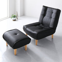 日本製リクライニング ハイバックソファ 1人掛けカウチ(1人掛け+オットマン) PVC生地 ブラック