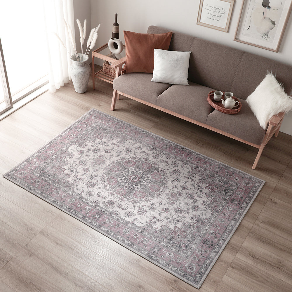 アンティーク調 絨毯風 ラグ ホットカーペット対応 【130×190cm】 ローズクォーツ