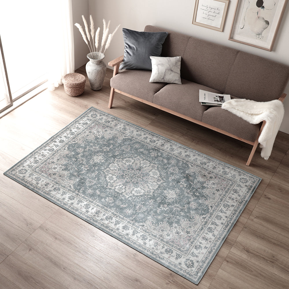 アンティーク調 絨毯風 ラグ ホットカーペット対応 【130×190cm】 ミスティグレイ