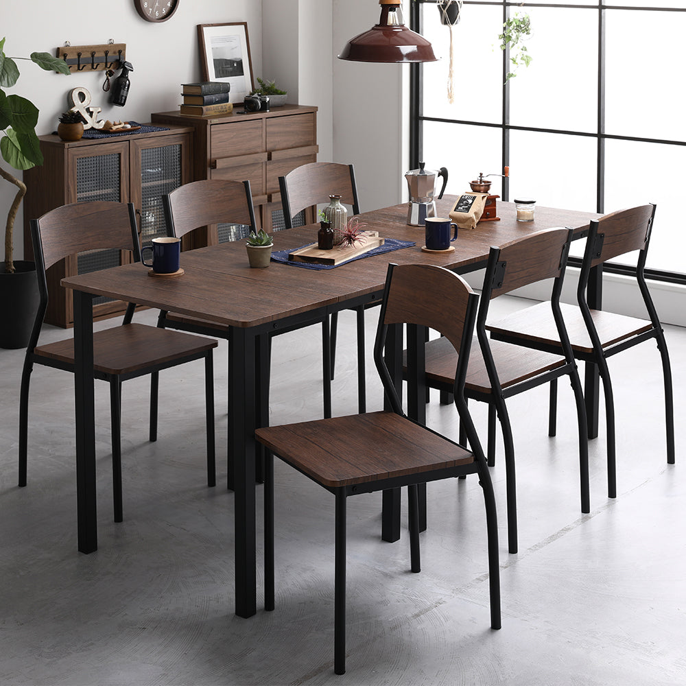 6人掛けダイニングセット(テーブル+シンプルデザインチェア)ブラウン×ブラック