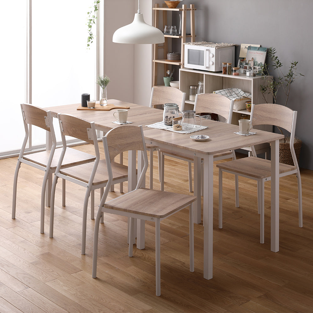 6人掛けダイニングセット(テーブル+シンプルデザインチェア)ナチュラル×ホワイト