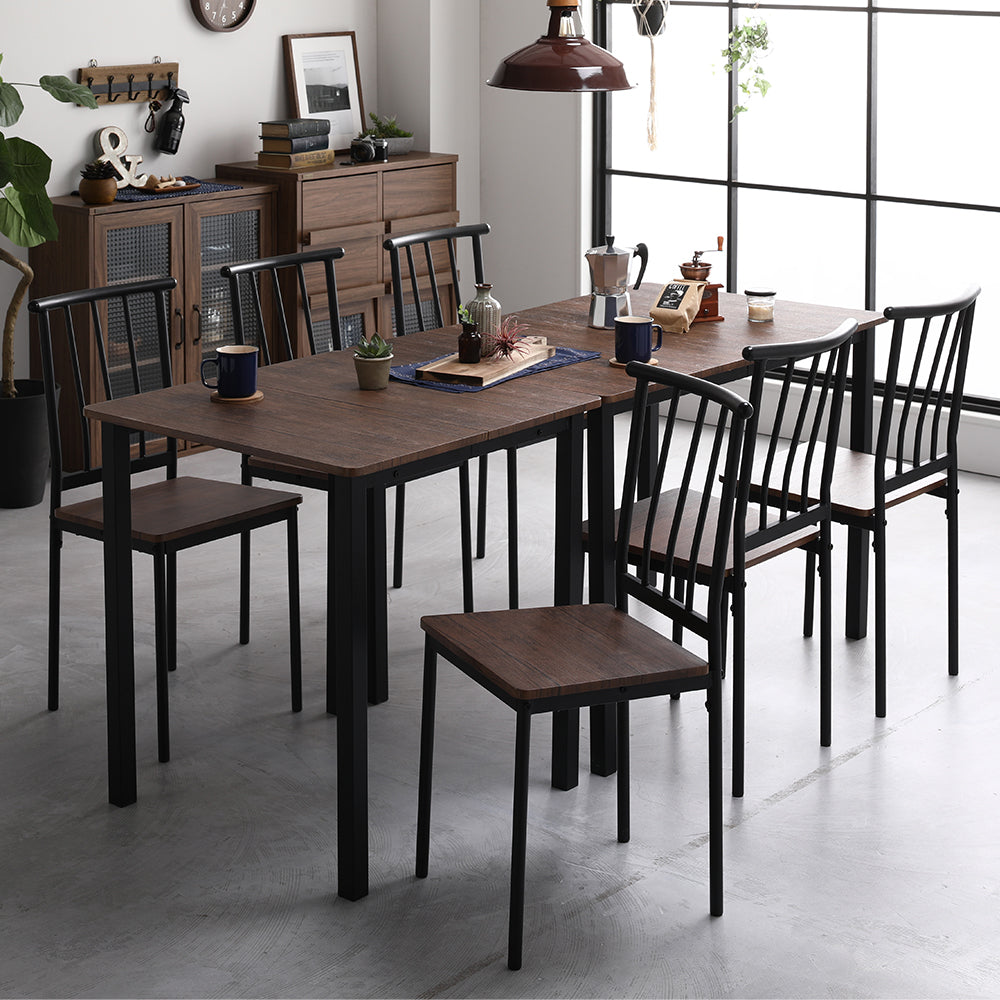 6人掛けダイニングセット(テーブル+パイプデザインチェア)ブラウン×ブラック