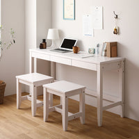 天然木 デスクセット(デスク+スツール2脚) 幅140×奥行45cm ホワイト