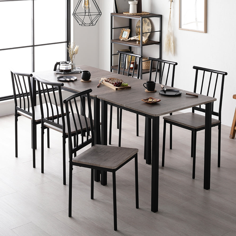 6人掛けダイニングセット(テーブル+パイプデザインチェア)グレージュ×ブラック