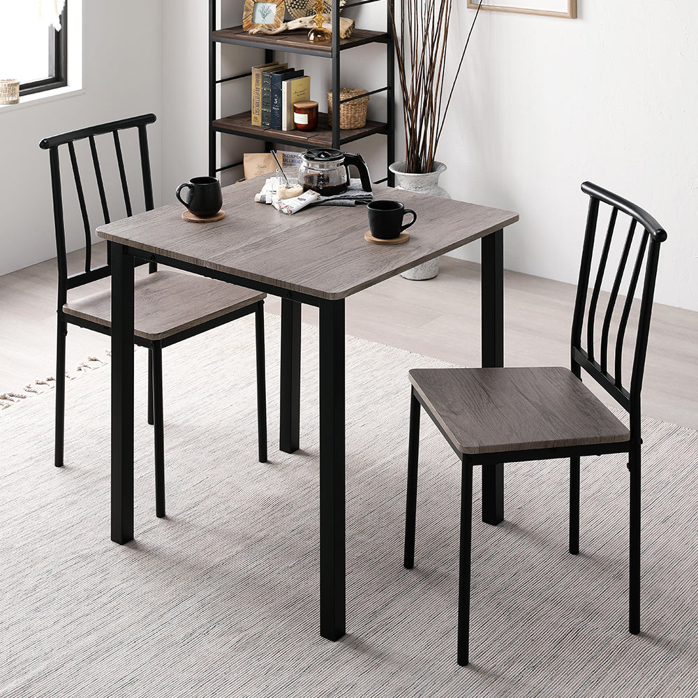 2人掛けダイニングセット(テーブル+パイプデザインチェア)グレージュ×ブラック