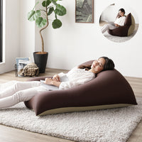 日本製 特大ビーズクッション ブラウン×カーキ