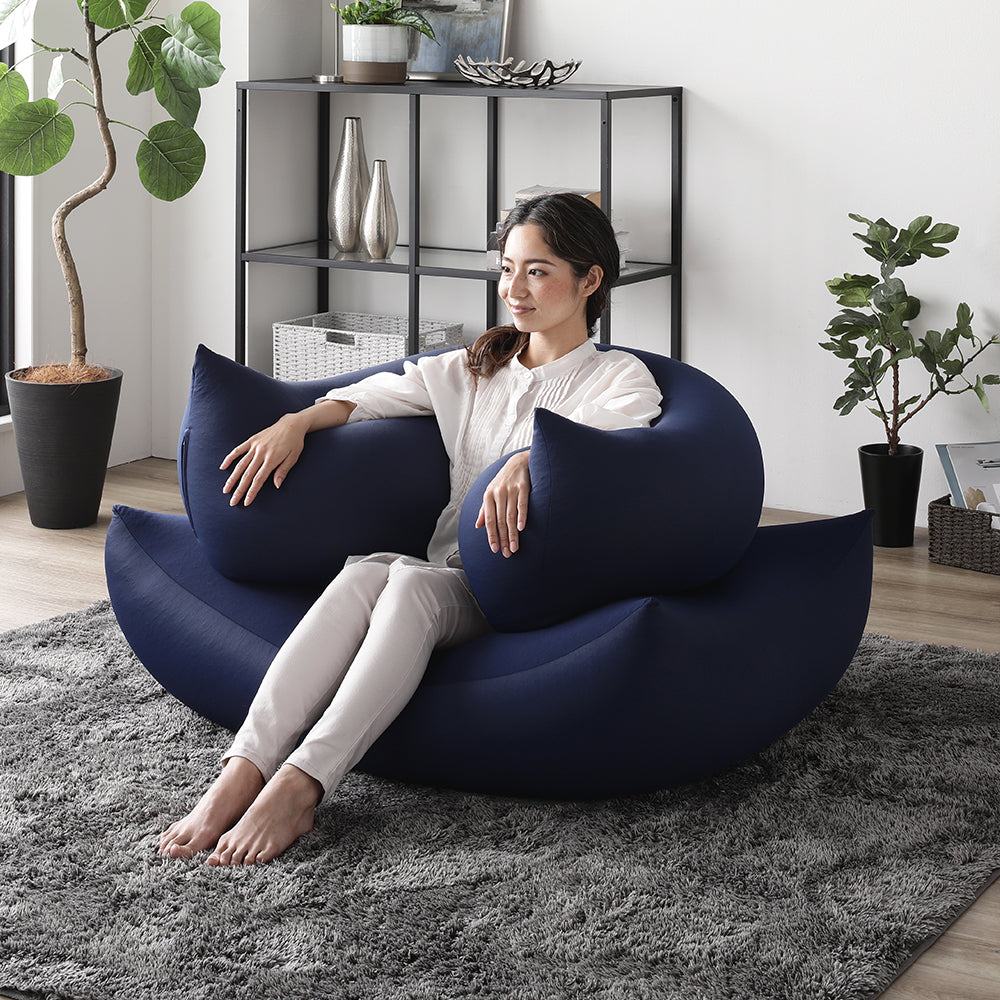 日本製 ビーズクッション 特大&抱き枕 セット ネイビー