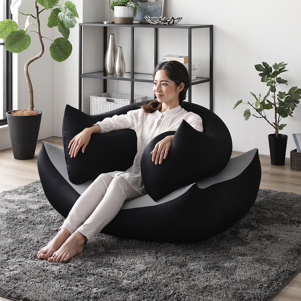 日本製 ビーズクッション 特大&抱き枕 セットライトグレー×ブラック