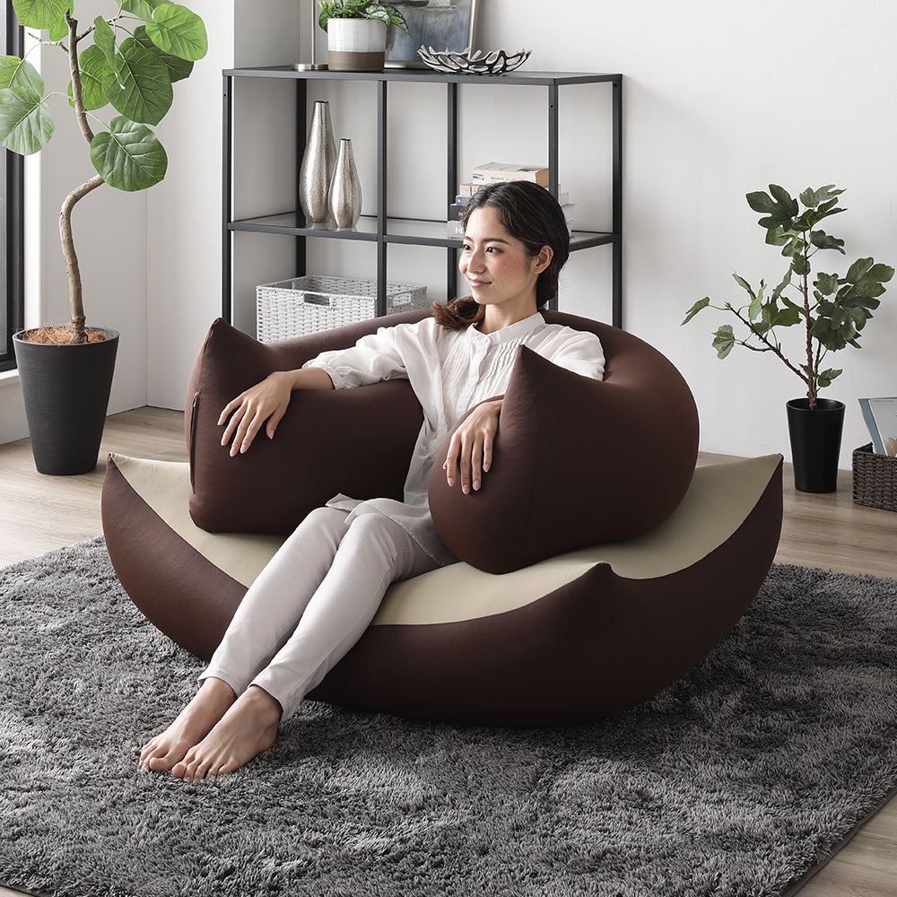 日本製 ビーズクッション 特大&抱き枕 セット カーキ×ブラウン