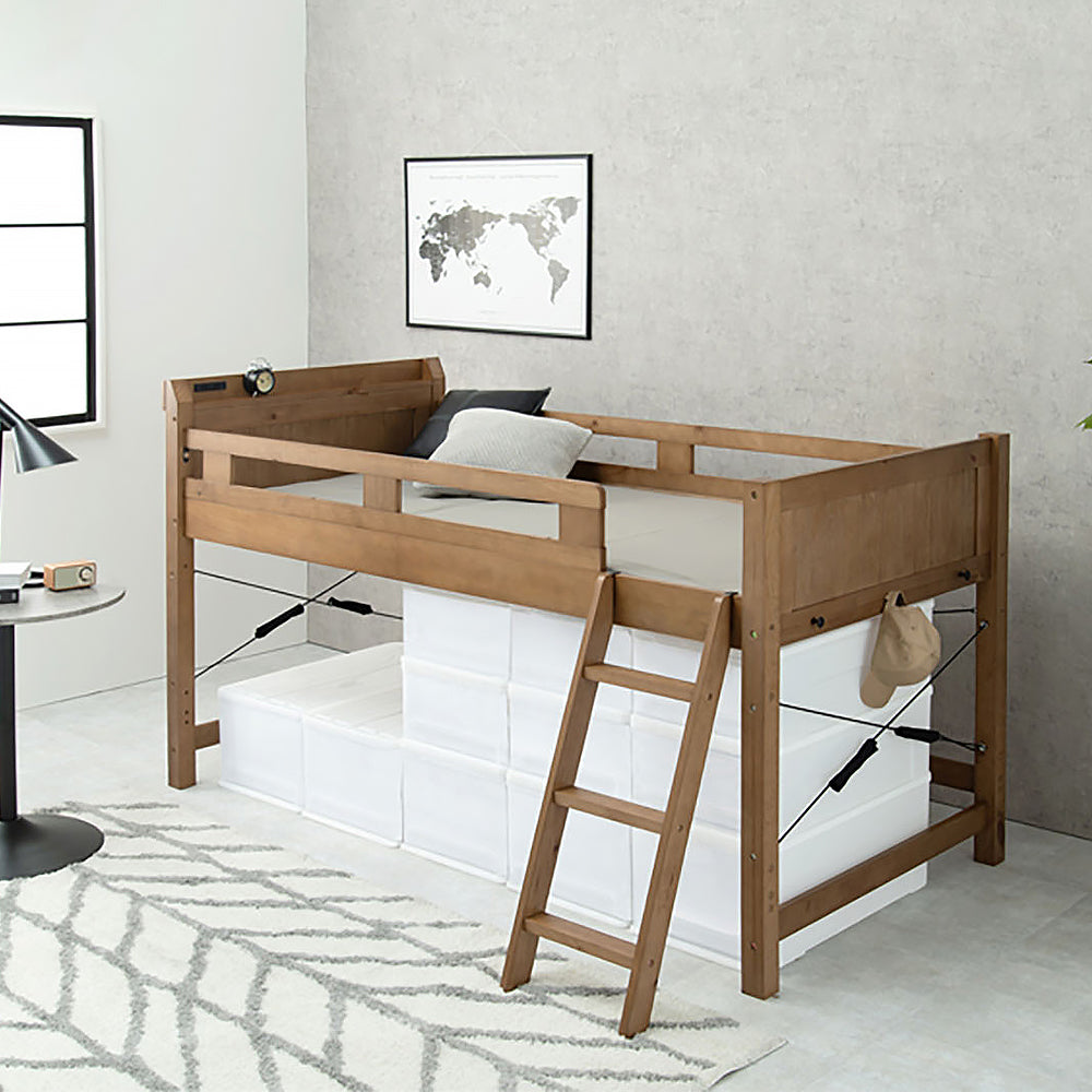 高さが選べる 木製ロフトベッド ミドルブラウン