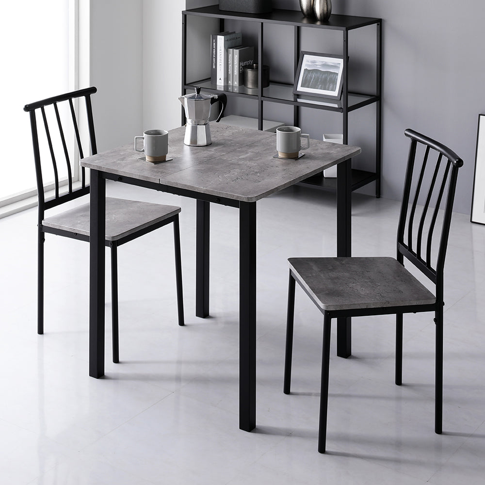 2人掛けダイニングセット(テーブル+パイプデザインチェア)ストーン×ブラック