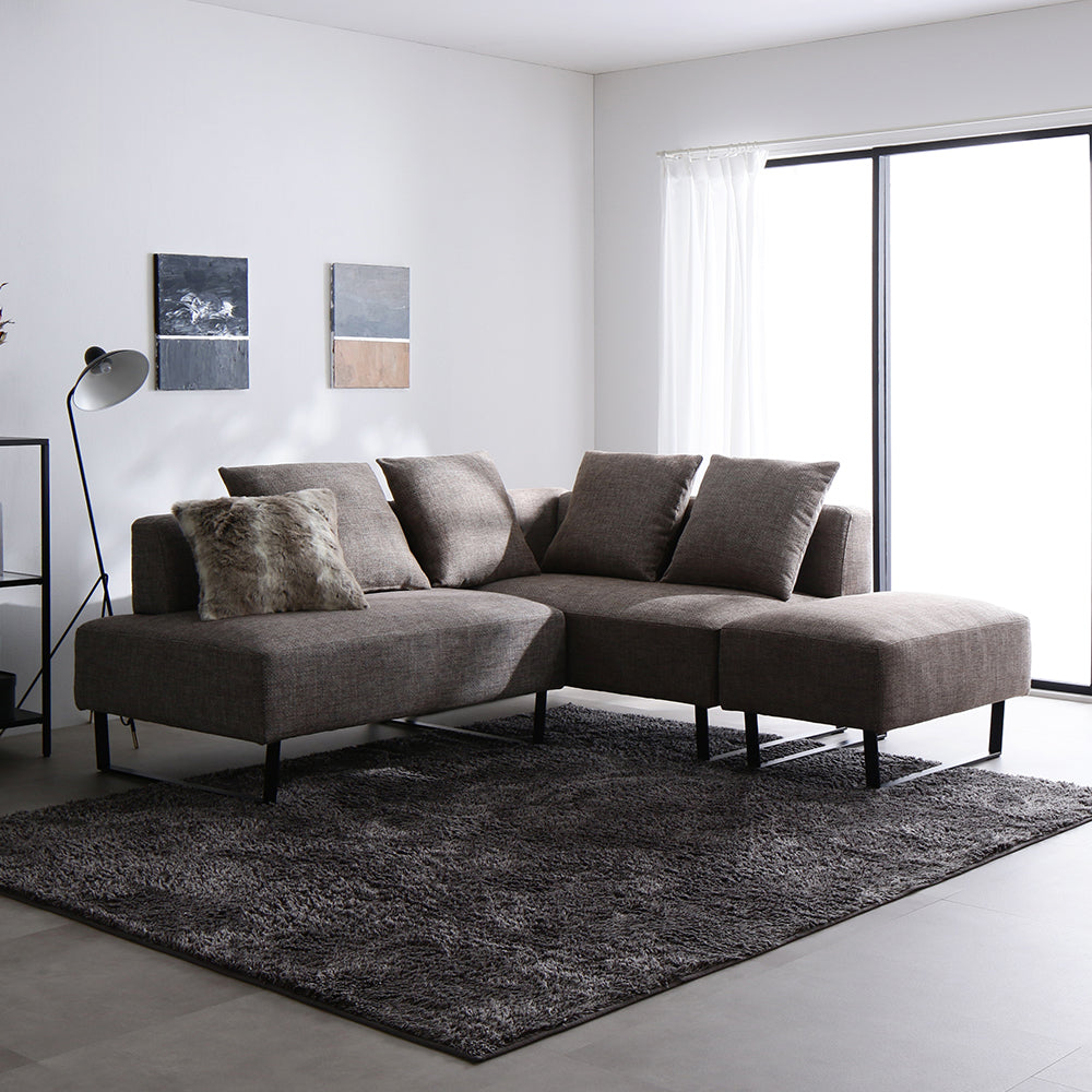 コーナーカウチソファ 『NAXAM ナザム』 2人掛け+カウチソファ+オットマンセット ミックスブラウン