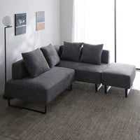 コーナーカウチソファ 『NAXAM ナザム』 2人掛け+カウチソファ+オットマンセット ミックスグレー スチール脚