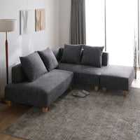 コーナーカウチソファ 『NAXAM ナザム』 2人掛け+カウチソファ+オットマンセット ミックスグレー 木脚