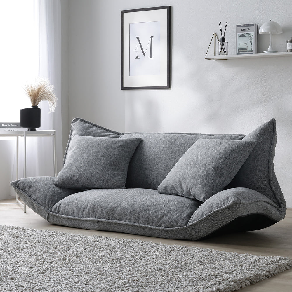 リクライニングフロアソファ 『Flumie フルーミー』 2人掛け プレーン生地 グレー