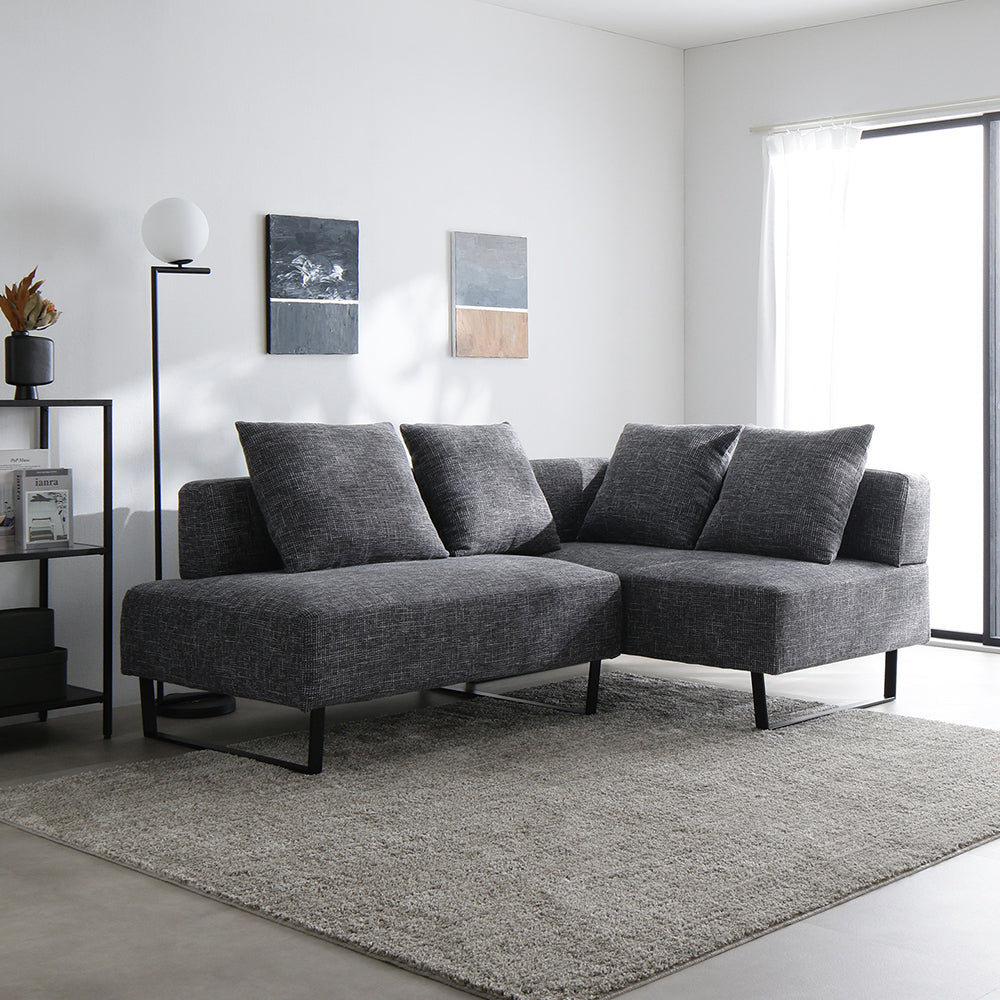 コーナーカウチソファ 『NAXAM ナザム』 2人掛け+カウチソファセット ミックスグレー ミックスグレー