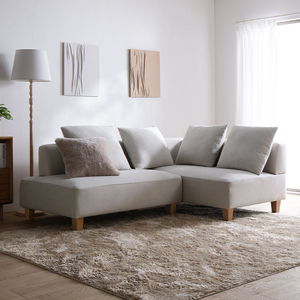 コーナーカウチソファ 『NAXAM ナザム』 2人掛け+カウチソファセット アッシュホワイト