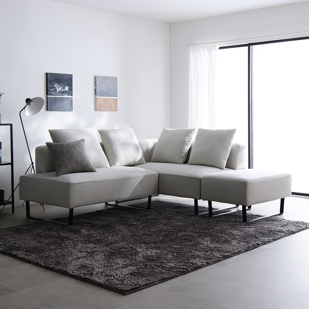 コーナーカウチソファ 『NAXAM ナザム』 2人掛け+カウチソファ+オットマンセット アッシュホワイト