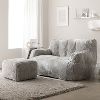 ウレタンクッションソファ 『Cloofy クルーフィ』 2人掛け+オットマンセット もこもこファー生地 グレー