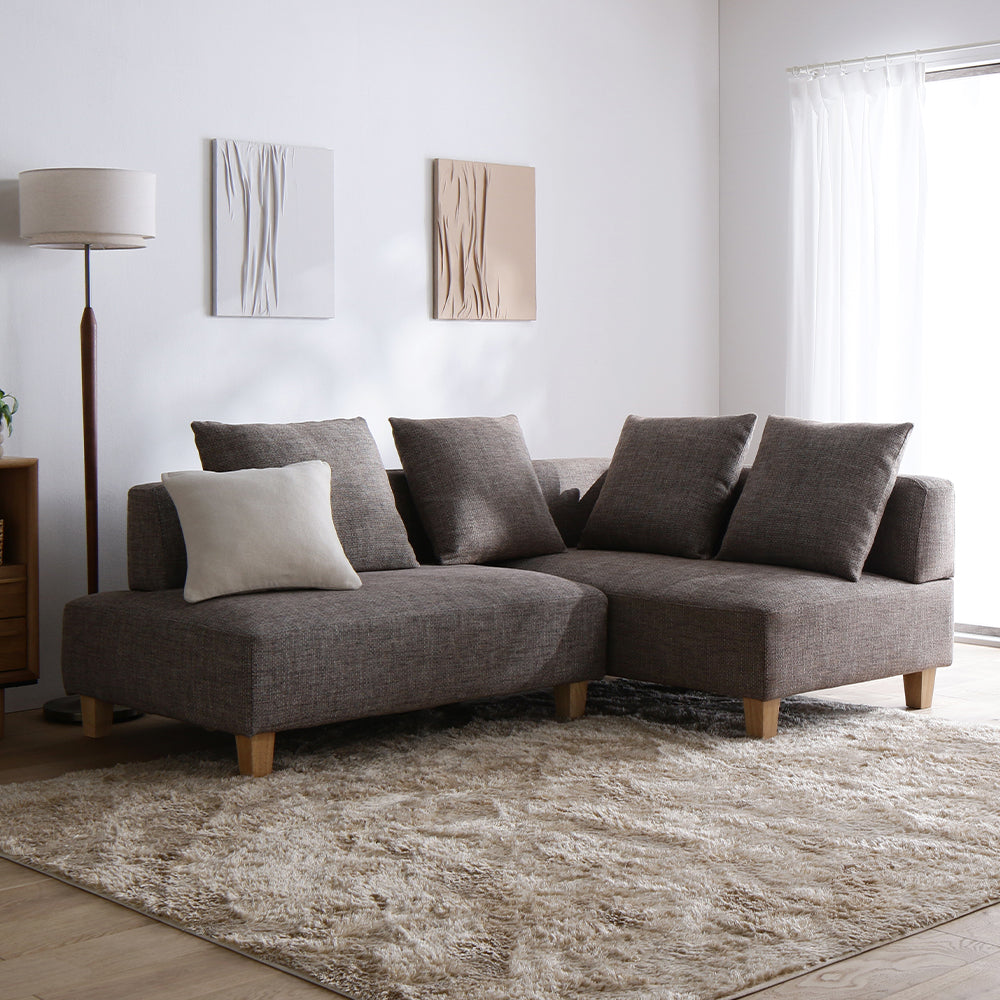 コーナーカウチソファ 『NAXAM ナザム』 2人掛け+カウチソファセット ミックスブラウン