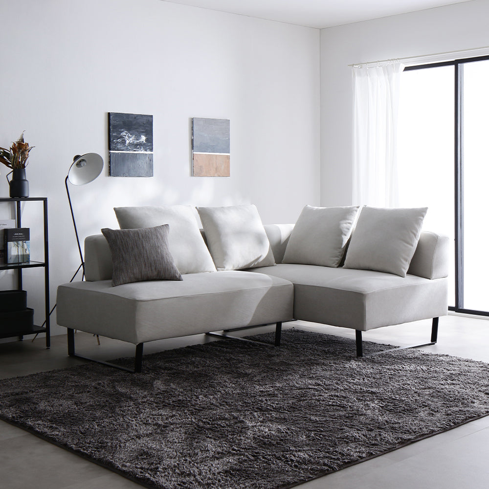 コーナーカウチソファ 『NAXAM ナザム』 2人掛け+カウチソファセット ミックスグレー アッシュホワイト