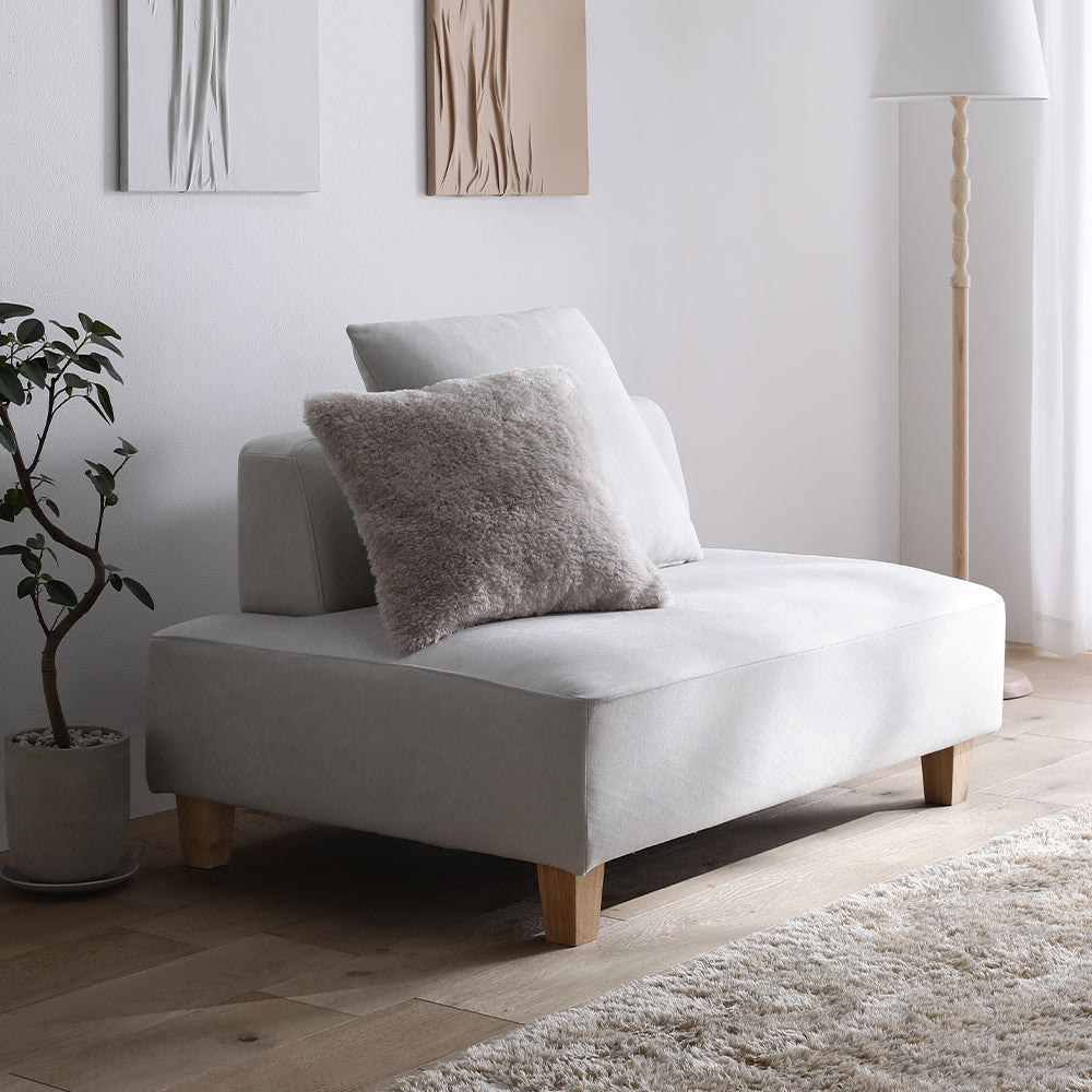 コーナーカウチソファ 『NAXAM ナザム』 2人掛け単品 アッシュホワイト 木脚