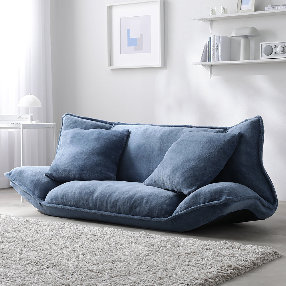 リクライニングフロアソファ 『Flumie フルーミー』 2人掛け ソフト生地 ブルーグレー