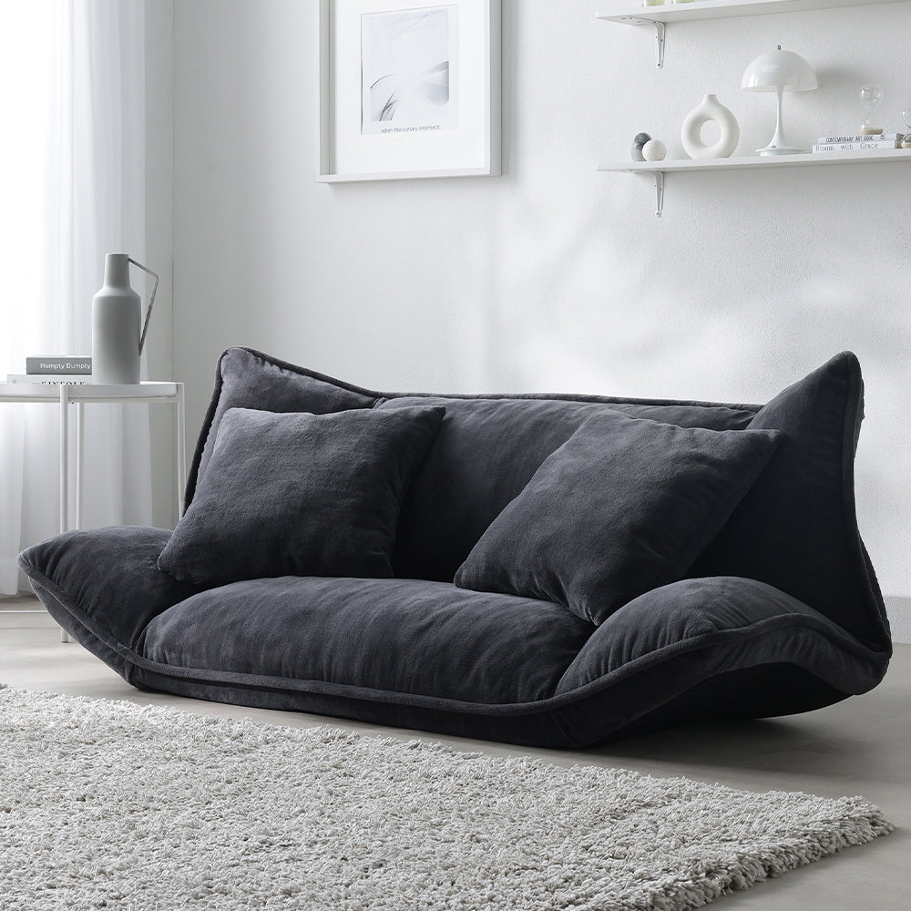 リクライニングフロアソファ 『Flumie フルーミー』 2人掛け ソフト生地 チャコールグレー