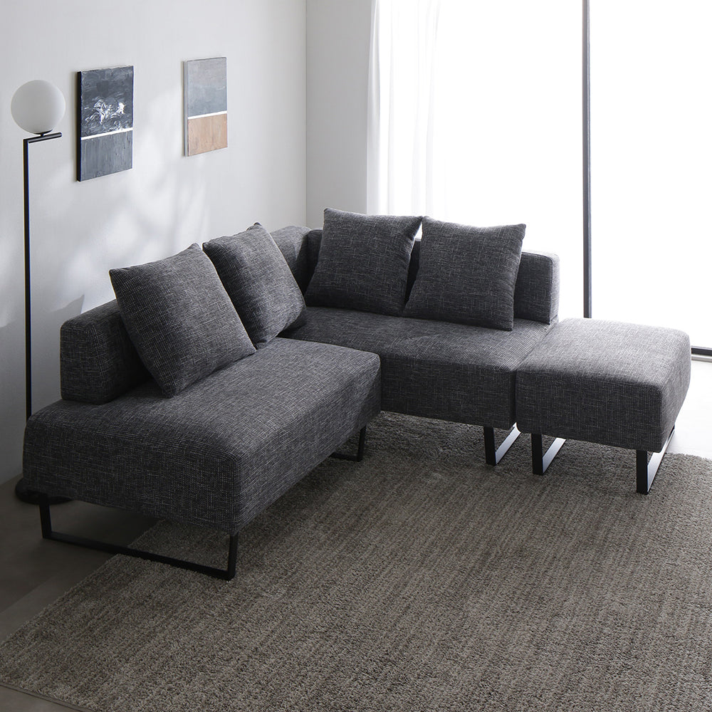 コーナーカウチソファ 『NAXAM ナザム』 2人掛け+カウチソファ+オットマンセット ミックスグレー