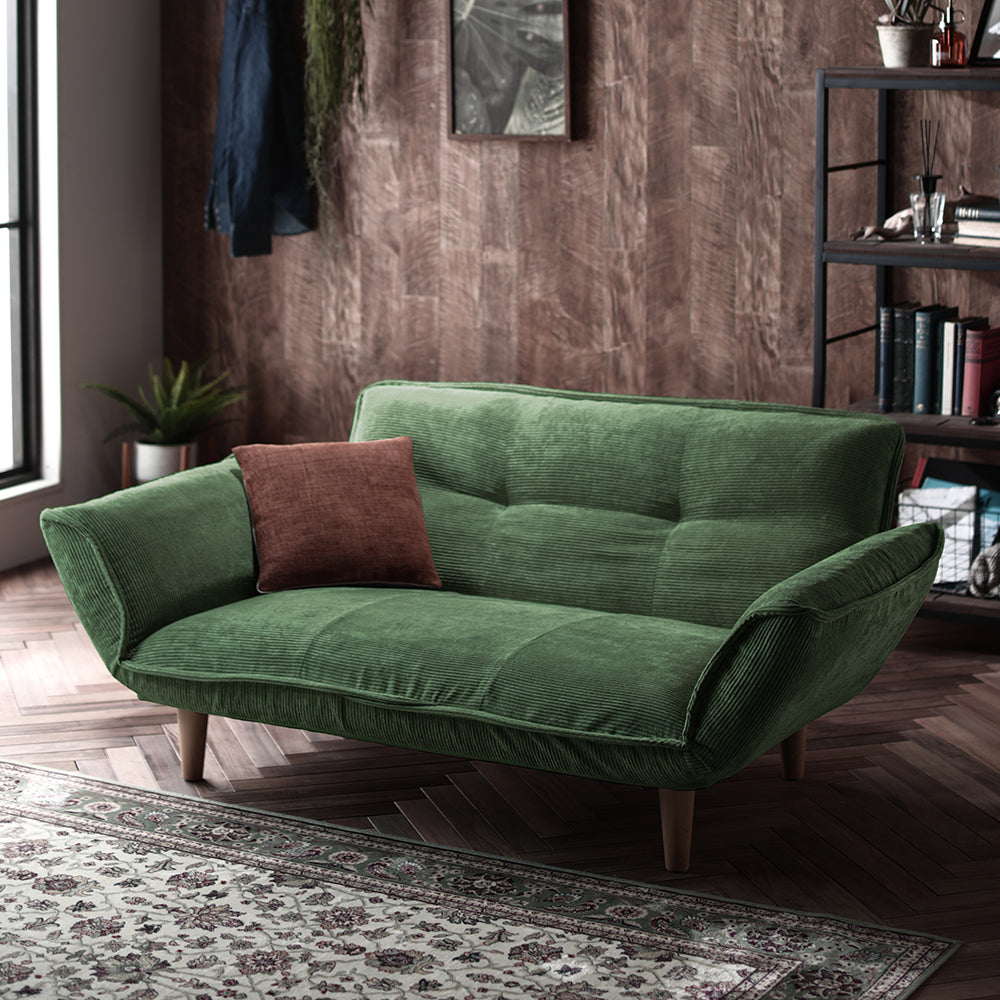日本製リクライニングカウチソファ 『Coroli』 コロリ(2人掛け) ヴィンテージシリーズ モスグリーン ナチュラル脚